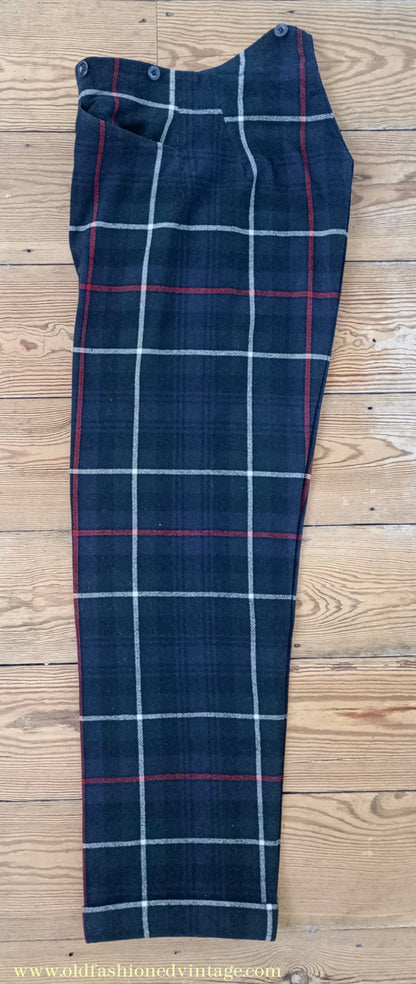 Vintage Mens 1940s Bespoke Mackenzie Tartan Trews Military Highland Trousers Post WW2 Uniform Pants 30"