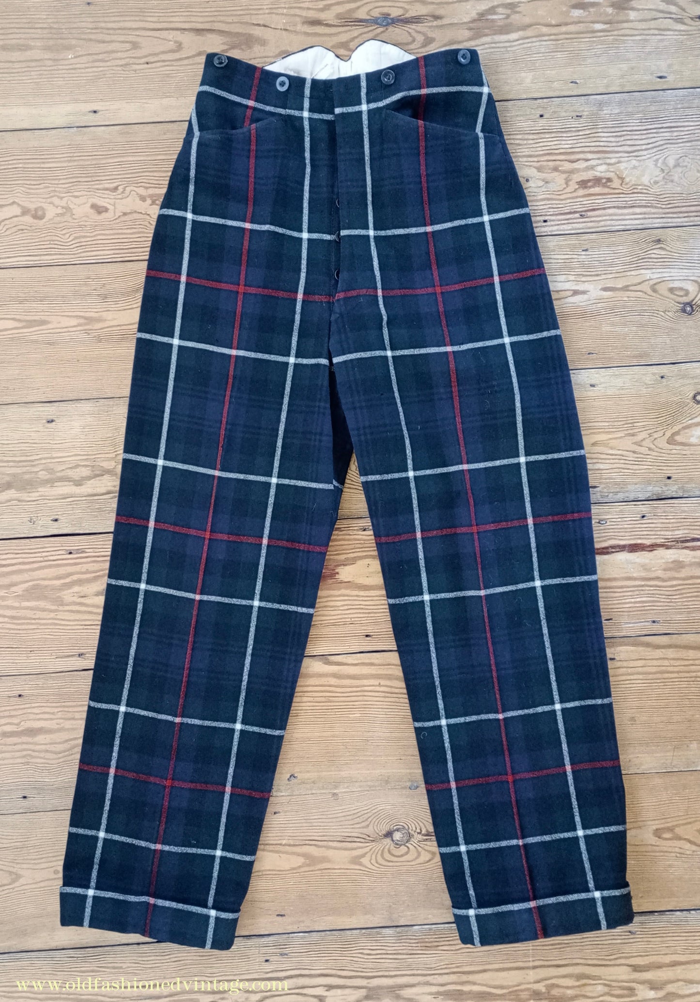 Vintage Mens 1940s Bespoke Mackenzie Tartan Trews Military Highland Trousers Post WW2 Uniform Pants 30"