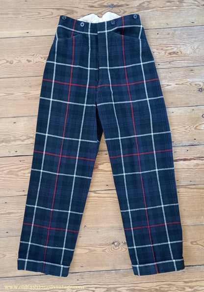 Vintage Mens 1940s Bespoke Mackenzie Tartan Trews Military Highland Trousers Post WW2 Uniform Pants 30"