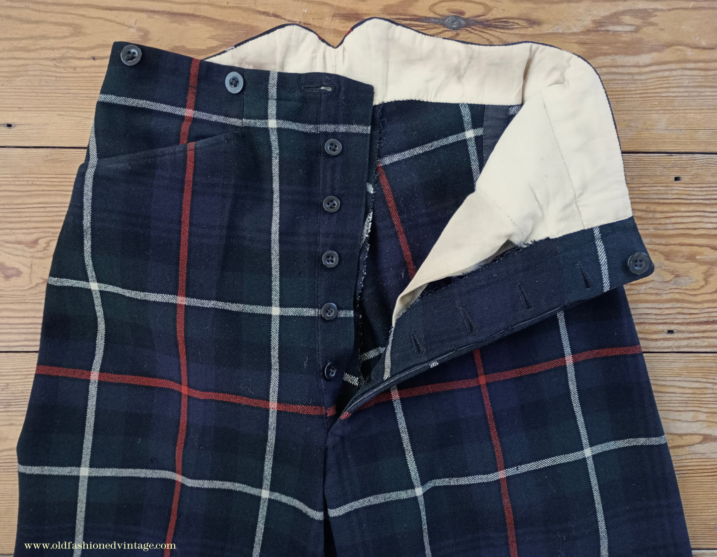 Vintage Mens 1940s Bespoke Mackenzie Tartan Trews Military Highland Trousers Post WW2 Uniform Pants 30"