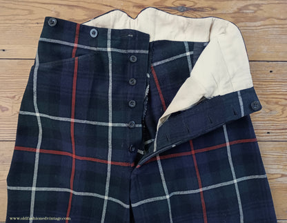 Vintage Mens 1940s Bespoke Mackenzie Tartan Trews Military Highland Trousers Post WW2 Uniform Pants 30"