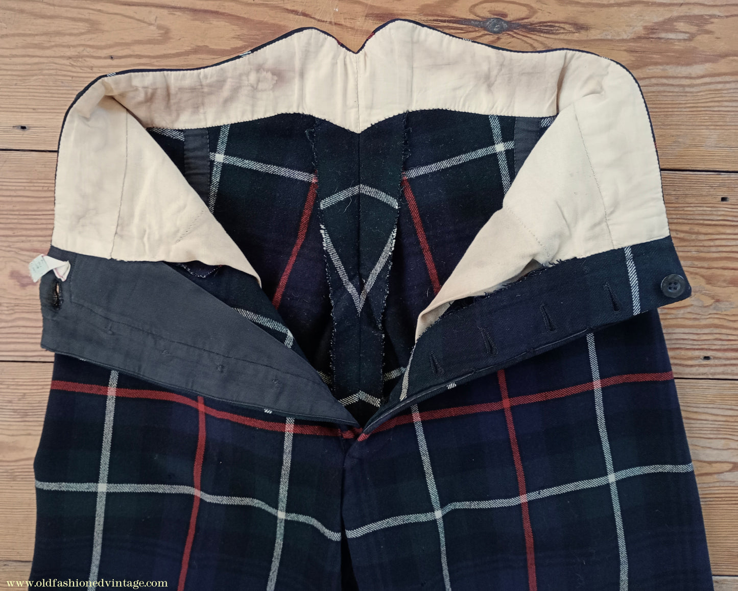 Vintage Mens 1940s Bespoke Mackenzie Tartan Trews Military Highland Trousers Post WW2 Uniform Pants 30"
