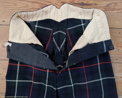 Vintage Mens 1940s Bespoke Mackenzie Tartan Trews Military Highland Trousers Post WW2 Uniform Pants 30"