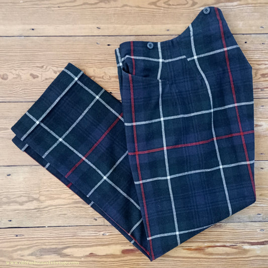 Vintage Mens 1940s Bespoke Mackenzie Tartan Trews Military Highland Trousers Post WW2 Uniform Pants 30"