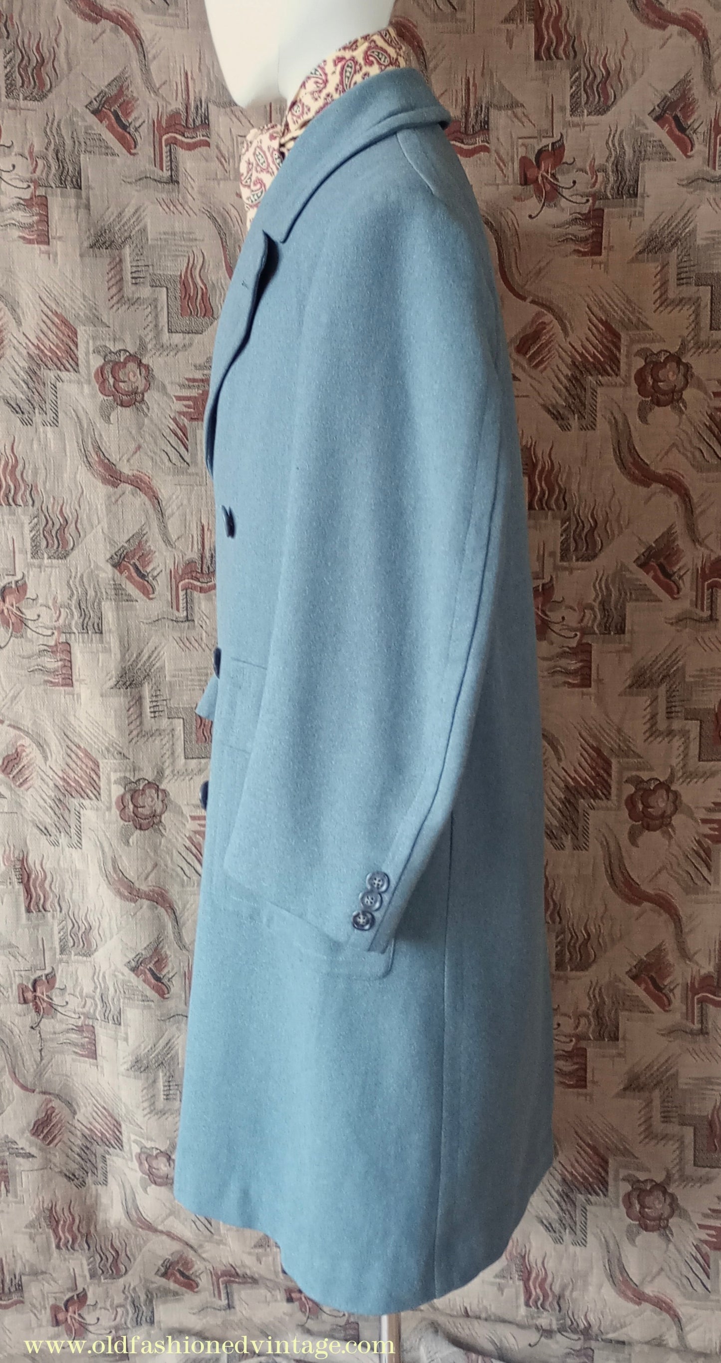 Vintage Mens 1940s 1950s Double Breasted Overcoat Coat Marled Sea Green Blue Wool DB 38"