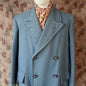 Vintage Mens 1940s 1950s Double Breasted Overcoat Coat Marled Sea Green Blue Wool DB 38"