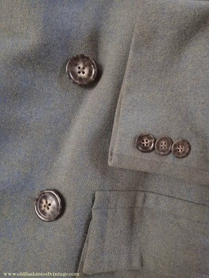 Vintage Mens 1940s 1950s Double Breasted Overcoat Coat Marled Sea Green Blue Wool DB 38"