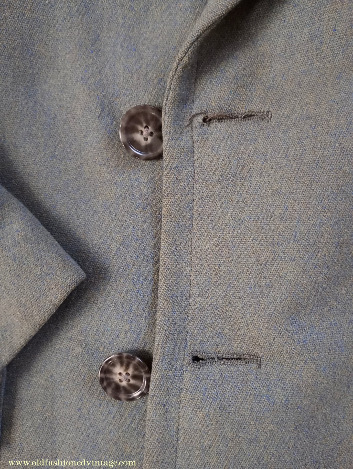 Vintage Mens 1940s 1950s Double Breasted Overcoat Coat Marled Sea Green Blue Wool DB 38"