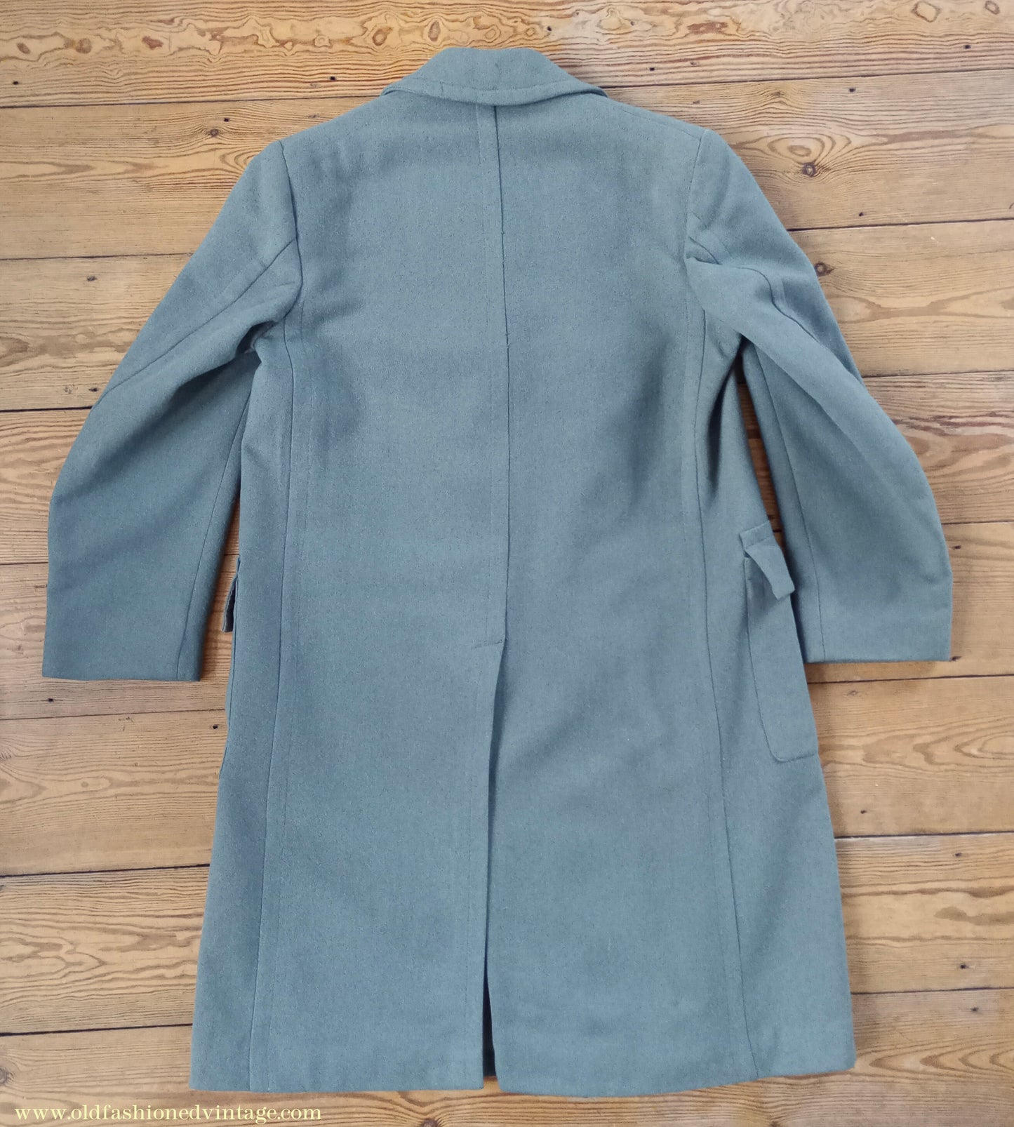 Vintage Mens 1940s 1950s Double Breasted Overcoat Coat Marled Sea Green Blue Wool DB 38"
