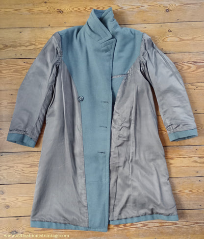 Vintage Mens 1940s 1950s Double Breasted Overcoat Coat Marled Sea Green Blue Wool DB 38"