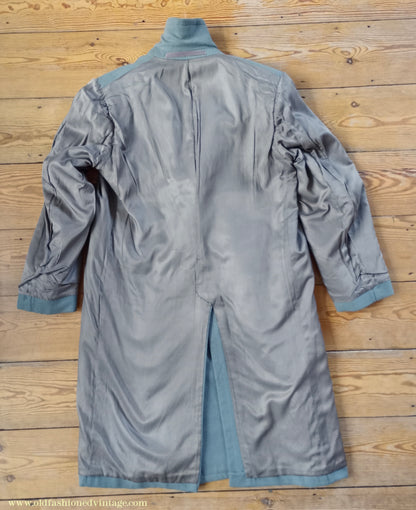 Vintage Mens 1940s 1950s Double Breasted Overcoat Coat Marled Sea Green Blue Wool DB 38"