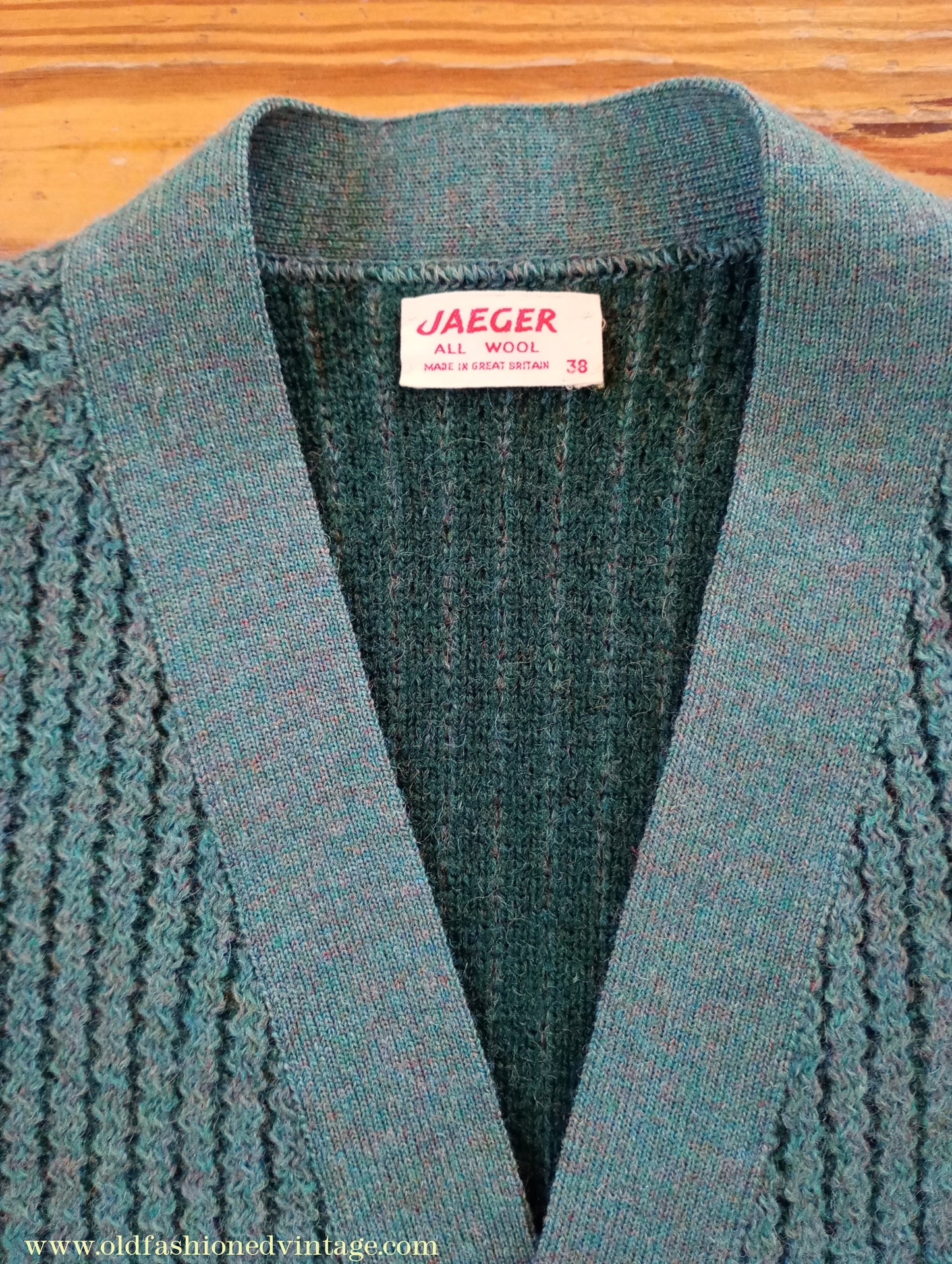 Vintage Mens 1950s 1960s Jaeger Cardigan Sweater Ribbed Raglan Sleeves Lovat Green Wool 38