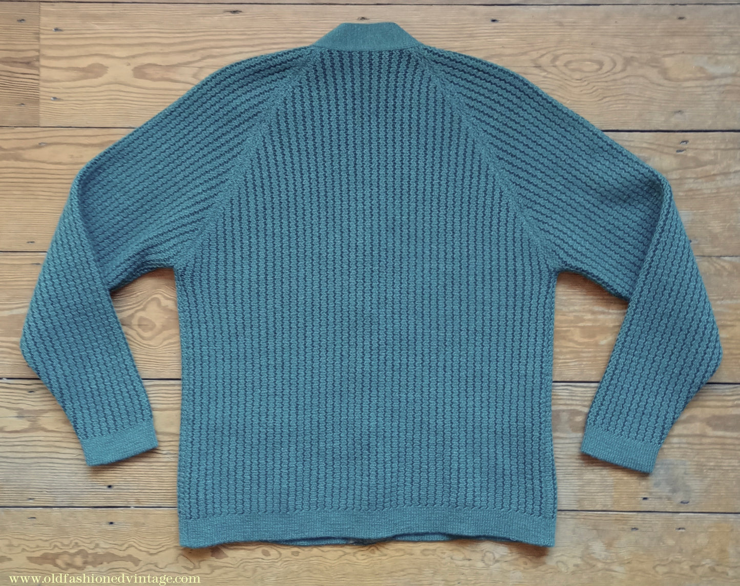 Vintage Mens 1950s 1960s Jaeger Cardigan Sweater Ribbed Raglan Sleeves Lovat Green Wool 38