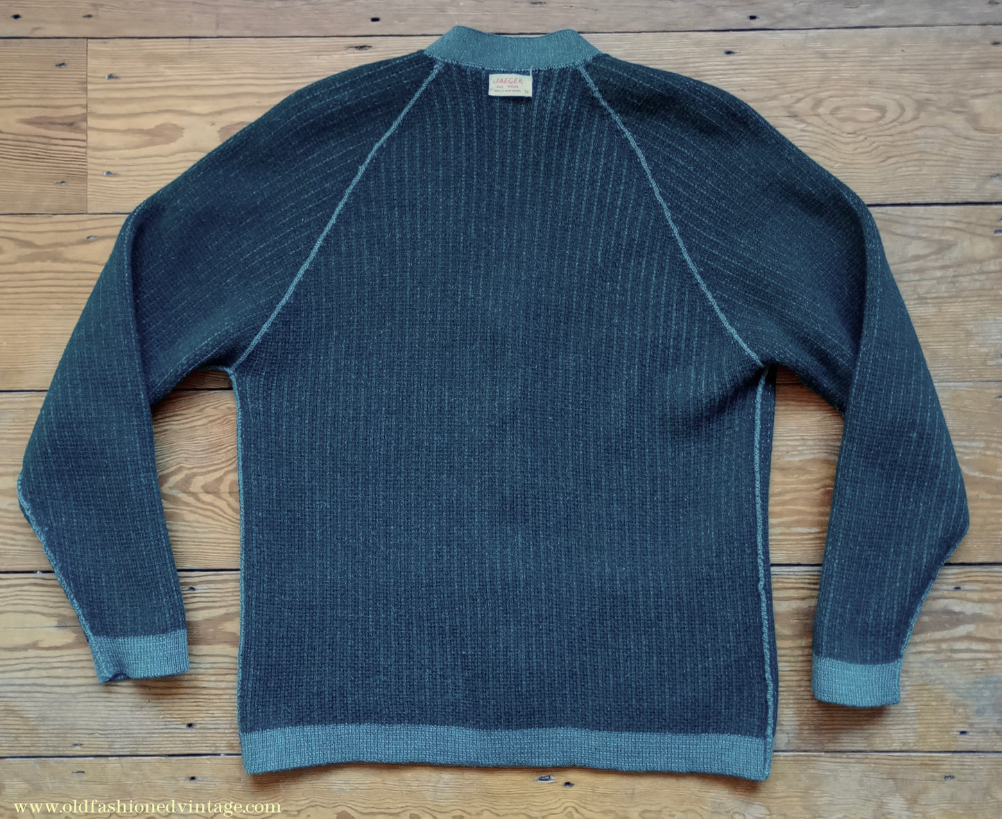 Vintage Mens 1950s 1960s Jaeger Cardigan Sweater Ribbed Raglan Sleeves Lovat Green Wool 38