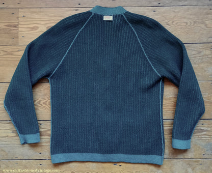 Vintage Mens 1950s 1960s Jaeger Cardigan Sweater Ribbed Raglan Sleeves Lovat Green Wool 38