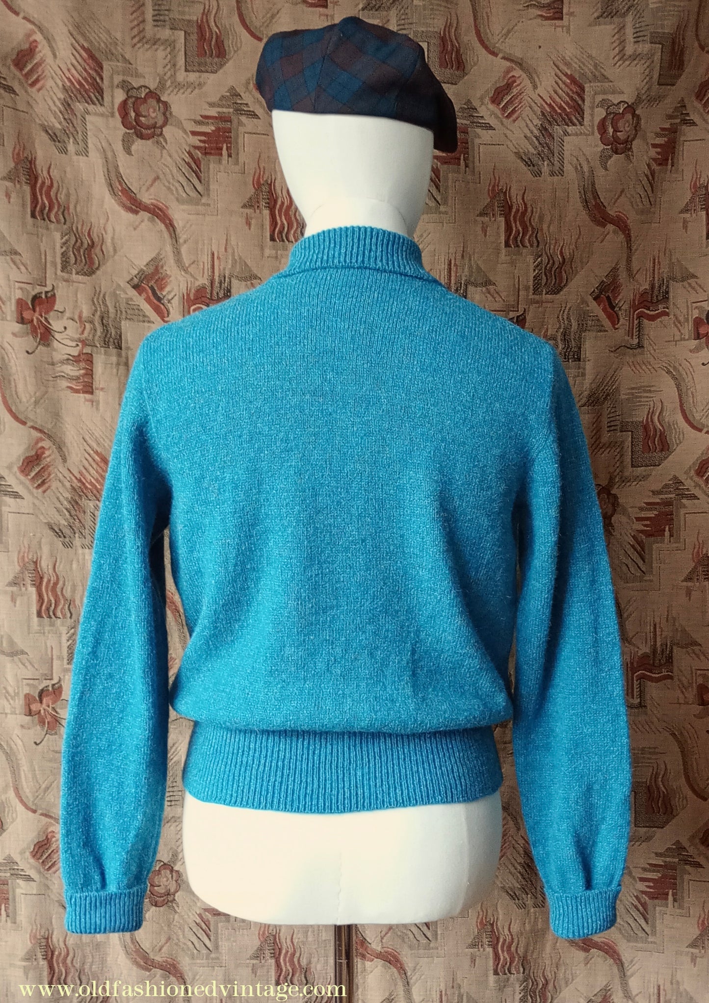 Old Fashioned Garments Vintage Reproduction 1940s Mens Zip Neck Jumper Azure Blue Polo Collar Sweater Lumberjacket M