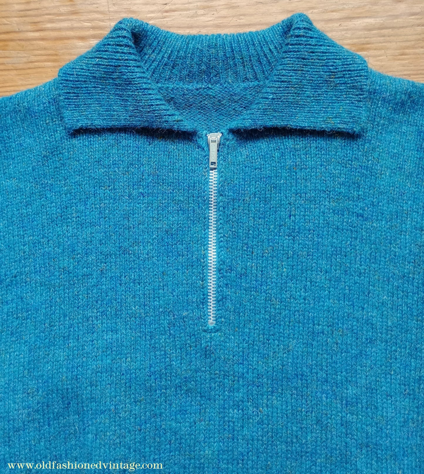 Old Fashioned Garments Vintage Reproduction 1940s Mens Zip Neck Jumper Azure Blue Polo Collar Sweater Lumberjacket M