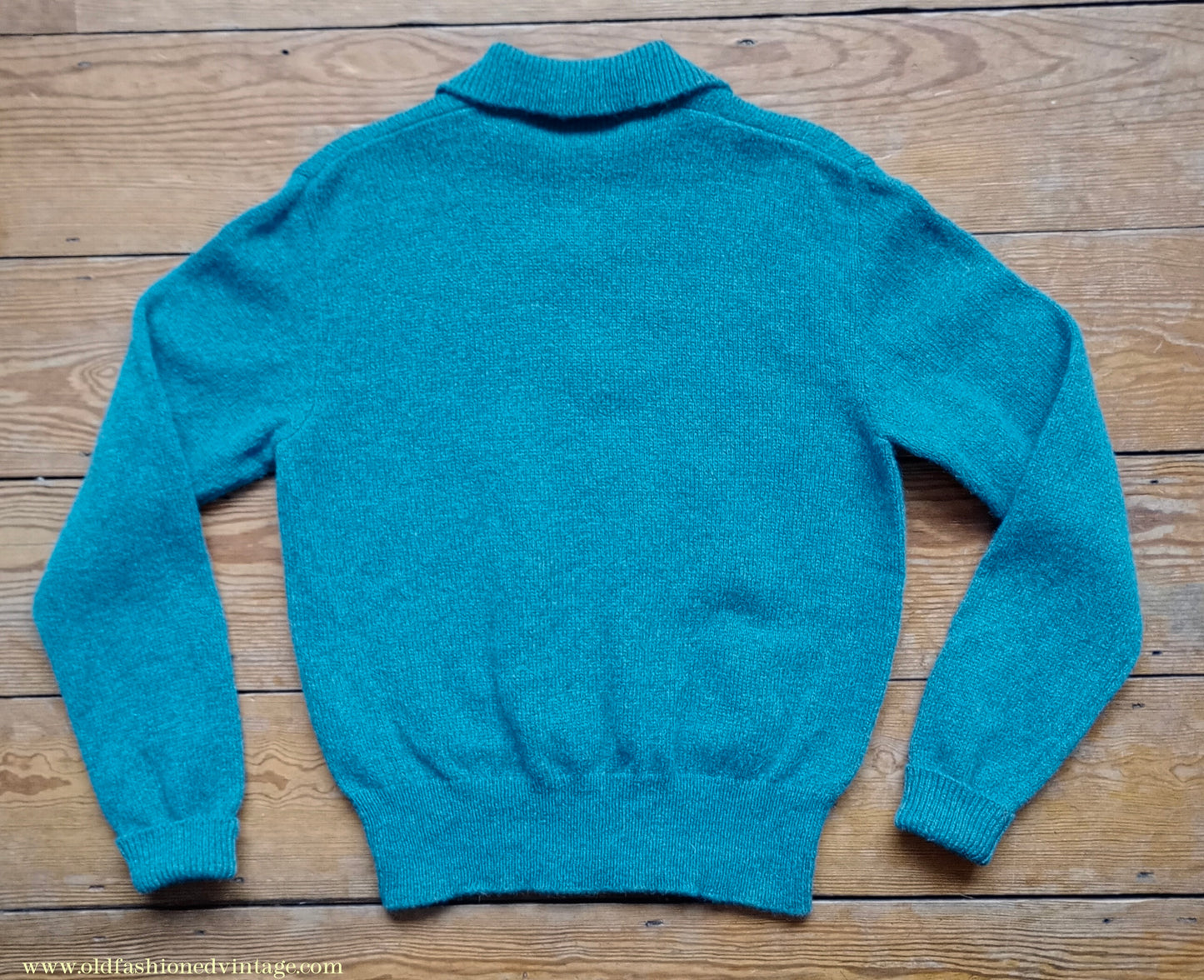 Old Fashioned Garments Vintage Reproduction 1940s Mens Zip Neck Jumper Azure Blue Polo Collar Sweater Lumberjacket M