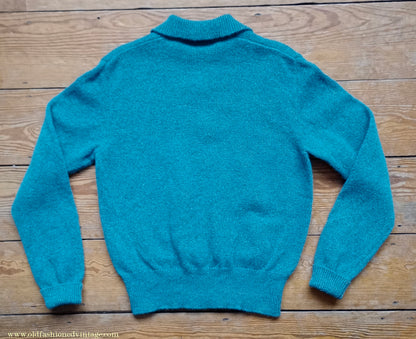 Old Fashioned Garments Vintage Reproduction 1940s Mens Zip Neck Jumper Azure Blue Polo Collar Sweater Lumberjacket M