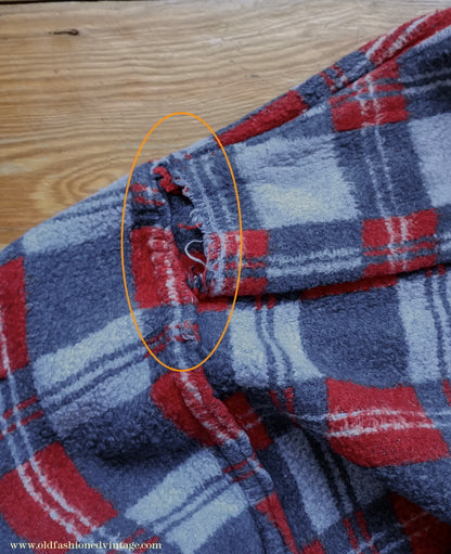 Vintage Mens 1960s Romanian Work Shirt Grey Red Black Checked Plaid Cotton Flannel M