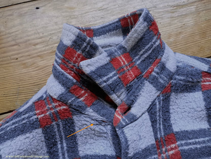 Vintage Mens 1960s Romanian Work Shirt Grey Red Black Checked Plaid Cotton Flannel M