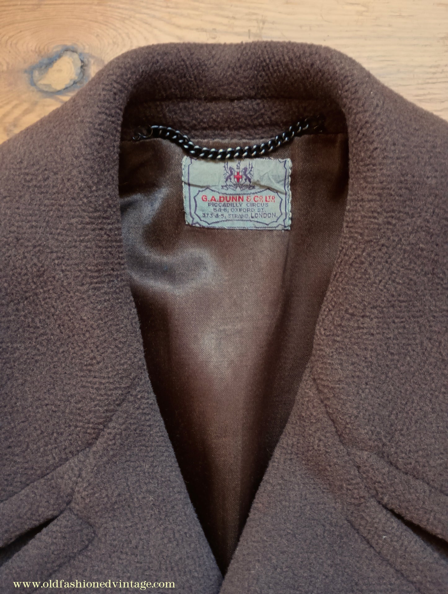 Vintage 1940s Mens Double Breasted Overcoat Coat Brown Herringbone Crombie Wool DB Belted 38"