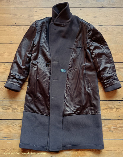 Vintage 1940s Mens Double Breasted Overcoat Coat Brown Herringbone Crombie Wool DB Belted 38"