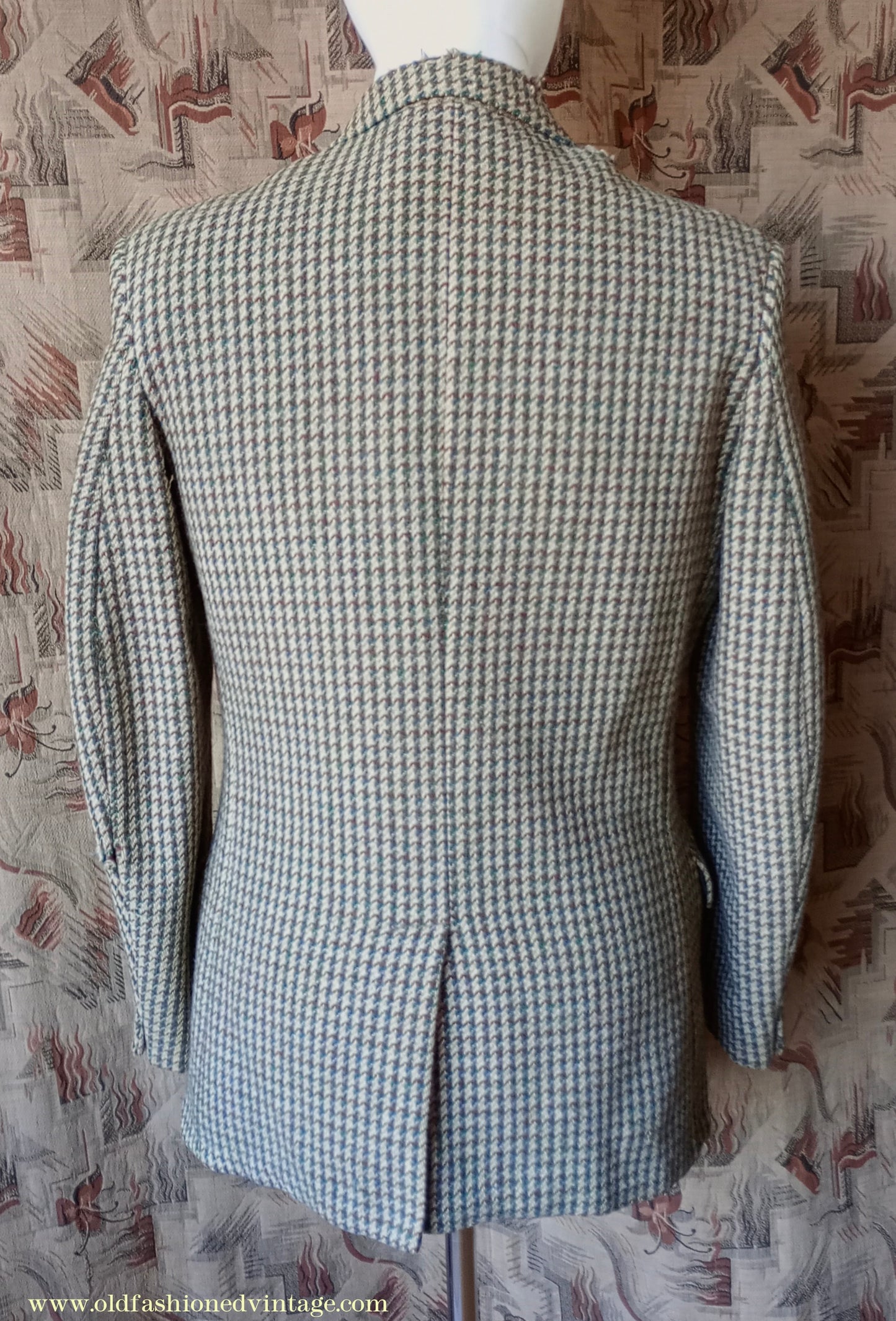 Vintage Mens 1950s Harris Tweed Sports Jacket Green Blue Brown Beige Houndstooth Shepherd Check 38"