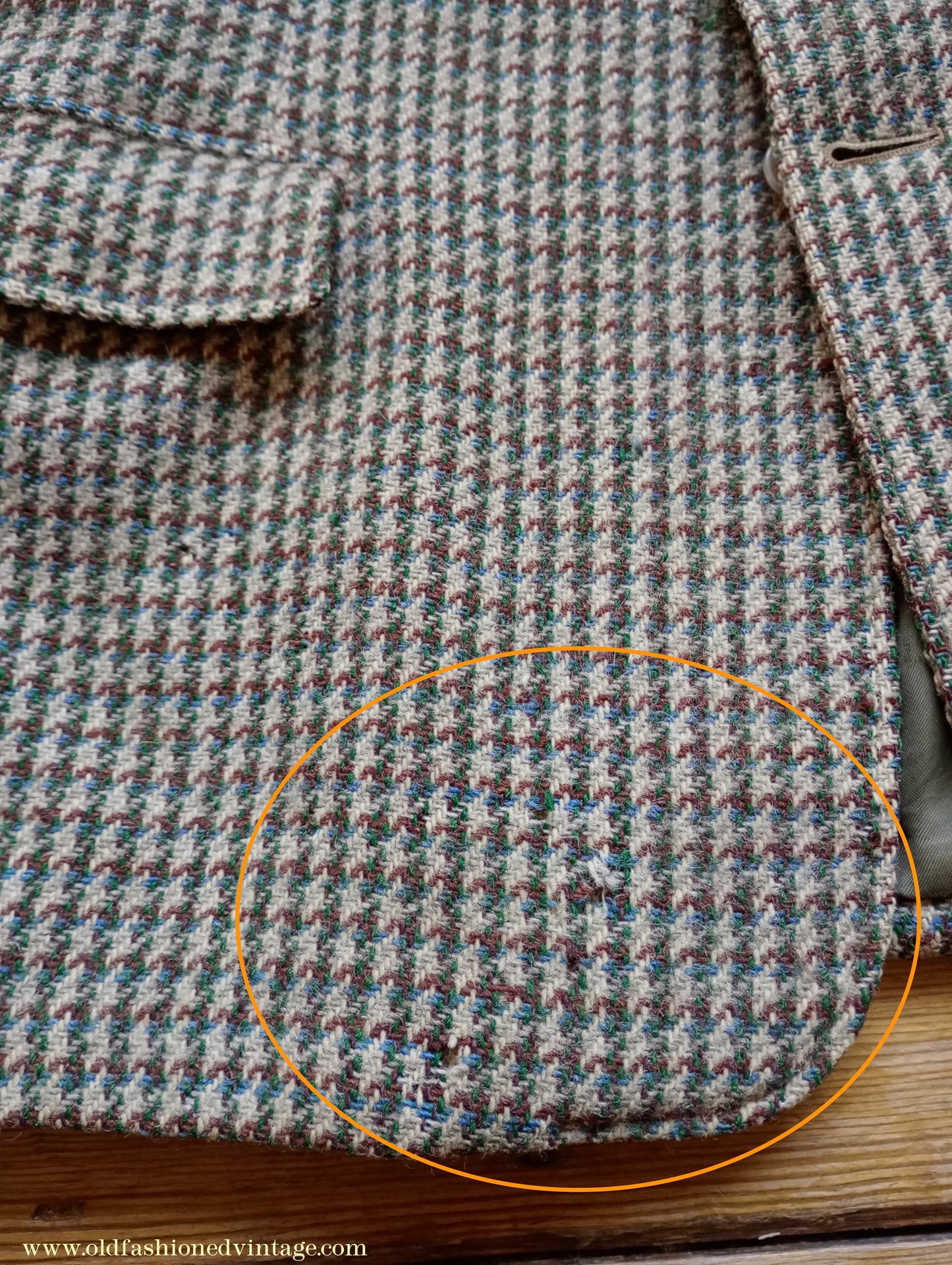 Vintage Mens 1950s Harris Tweed Sports Jacket Green Blue Brown Beige Houndstooth Shepherd Check 38"