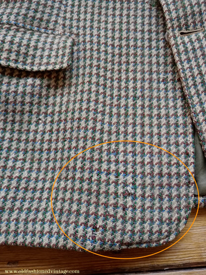 Vintage Mens 1950s Harris Tweed Sports Jacket Green Blue Brown Beige Houndstooth Shepherd Check 38"