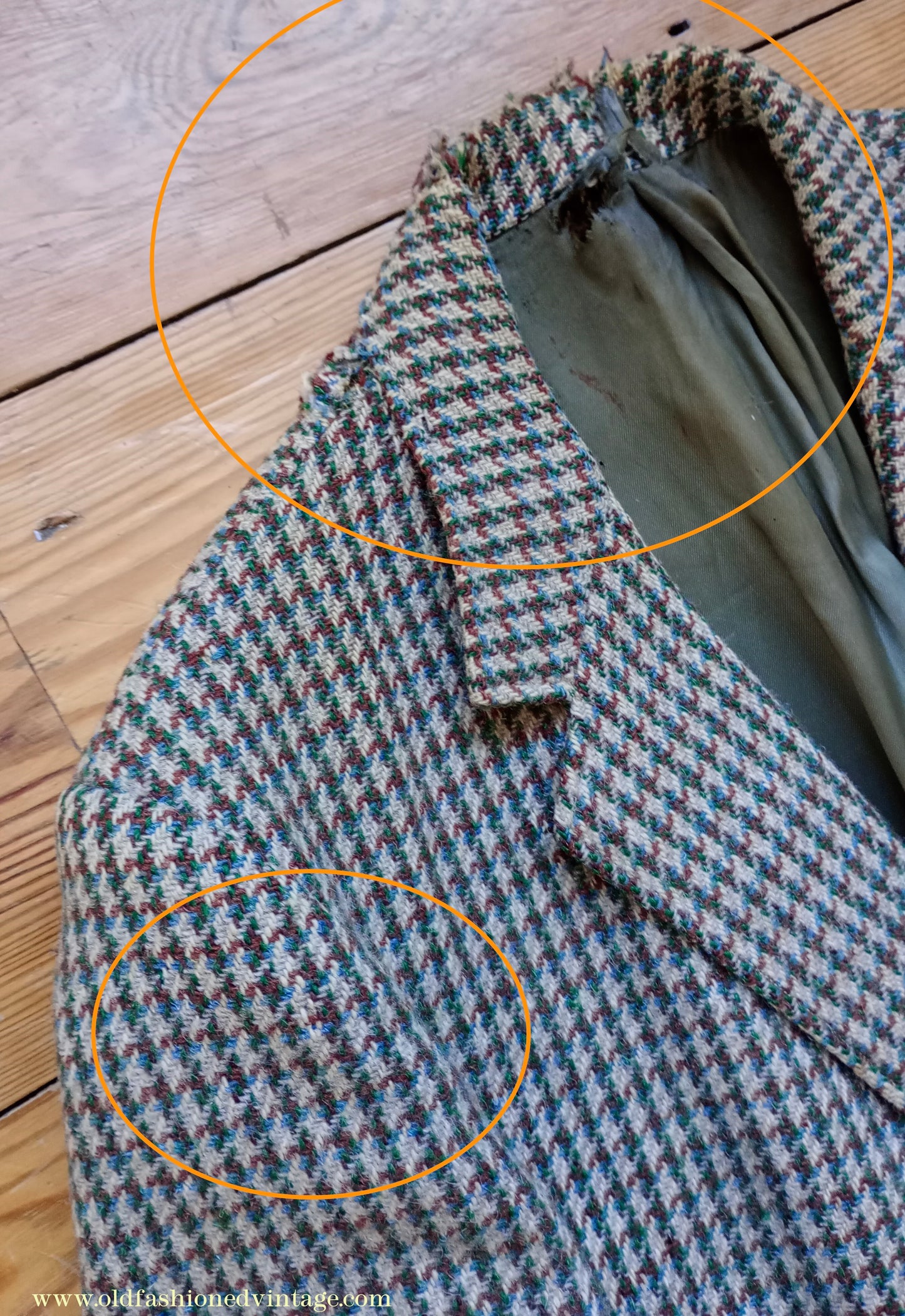 Vintage Mens 1950s Harris Tweed Sports Jacket Green Blue Brown Beige Houndstooth Shepherd Check 38"