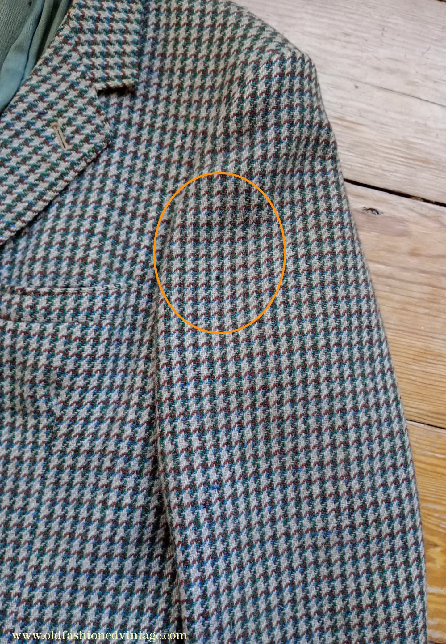 Vintage Mens 1950s Harris Tweed Sports Jacket Green Blue Brown Beige Houndstooth Shepherd Check 38"