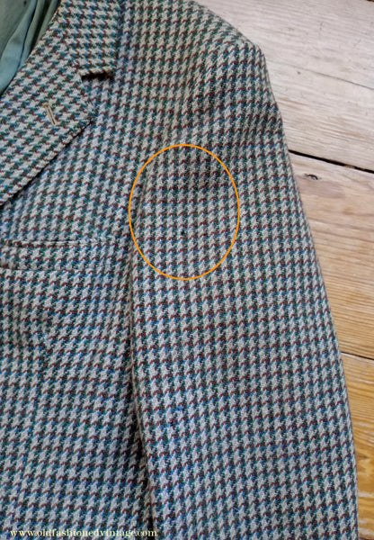 Vintage Mens 1950s Harris Tweed Sports Jacket Green Blue Brown Beige Houndstooth Shepherd Check 38"