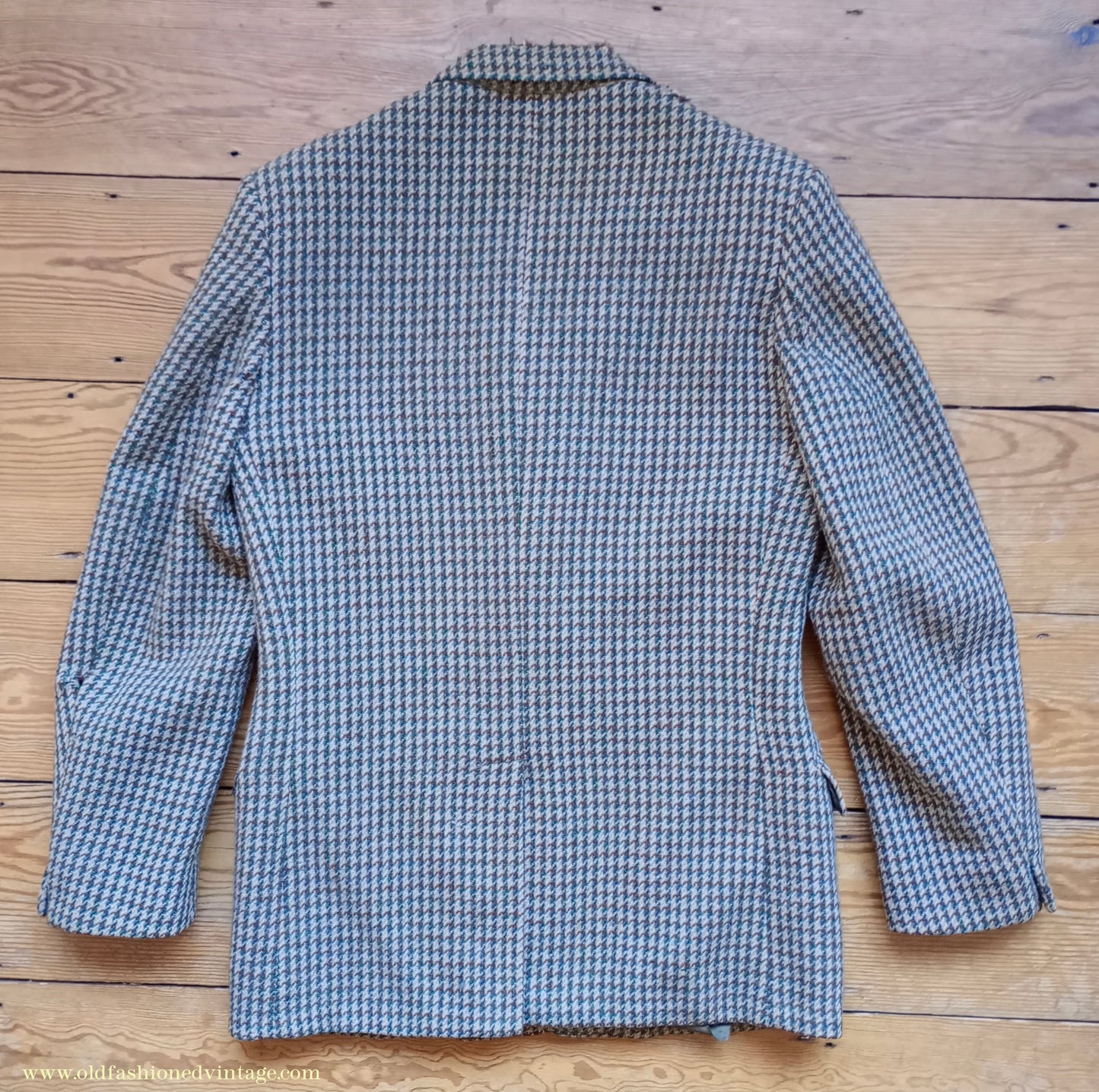 Vintage Mens 1950s Harris Tweed Sports Jacket Green Blue Brown Beige Houndstooth Shepherd Check 38"