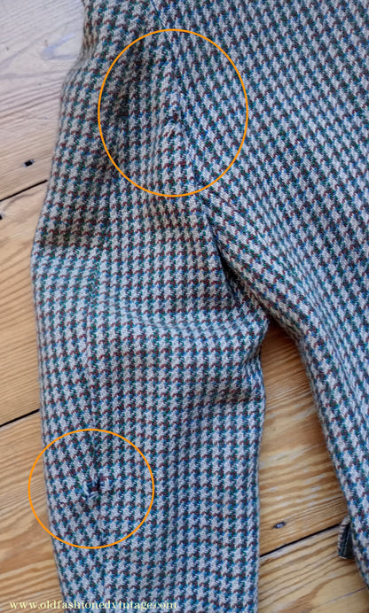 Vintage Mens 1950s Harris Tweed Sports Jacket Green Blue Brown Beige Houndstooth Shepherd Check 38"