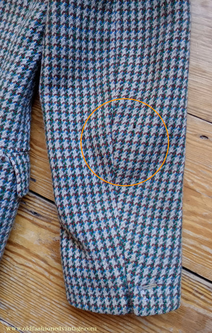 Vintage Mens 1950s Harris Tweed Sports Jacket Green Blue Brown Beige Houndstooth Shepherd Check 38"