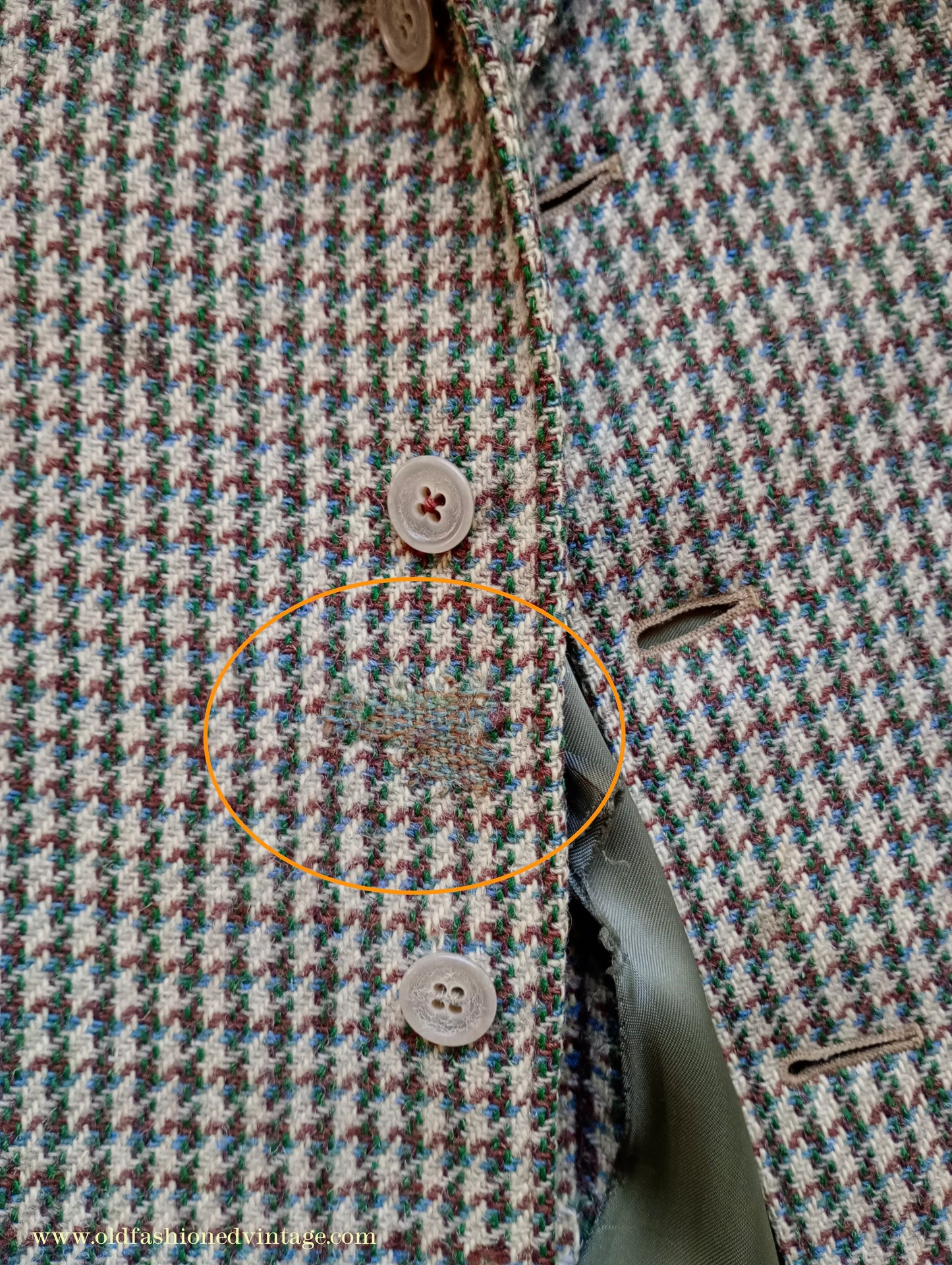 Vintage Mens 1950s Harris Tweed Sports Jacket Green Blue Brown Beige Houndstooth Shepherd Check 38"