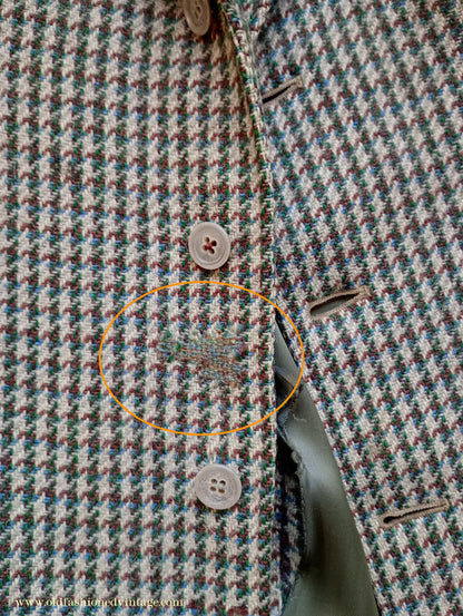 Vintage Mens 1950s Harris Tweed Sports Jacket Green Blue Brown Beige Houndstooth Shepherd Check 38"