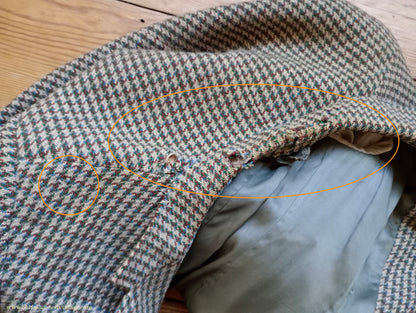 Vintage Mens 1950s Harris Tweed Sports Jacket Green Blue Brown Beige Houndstooth Shepherd Check 38"