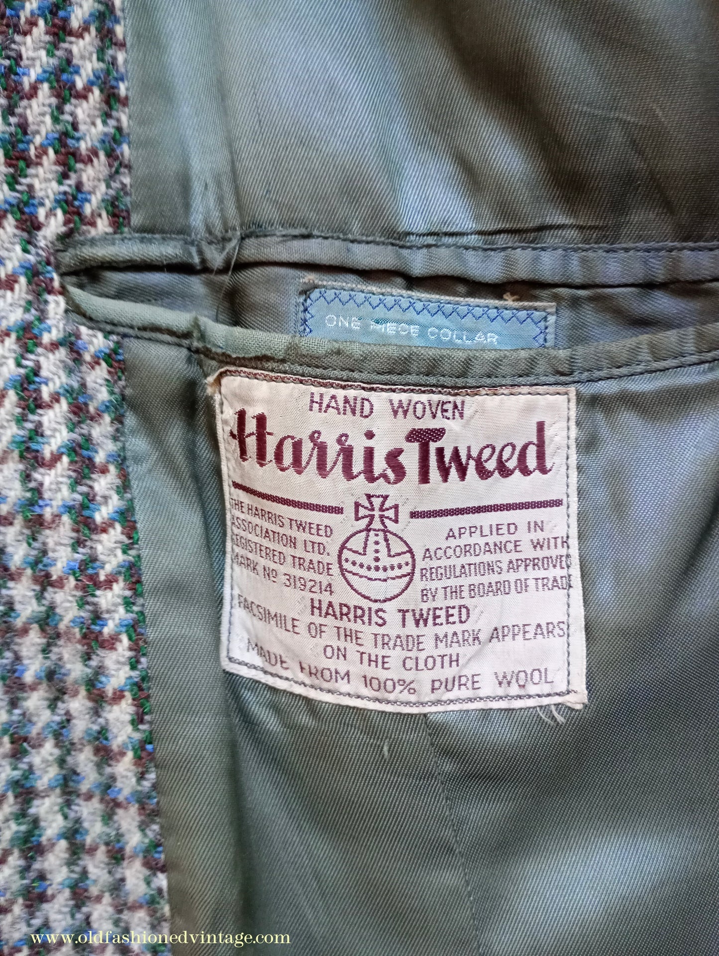 Vintage Mens 1950s Harris Tweed Sports Jacket Green Blue Brown Beige Houndstooth Shepherd Check 38"
