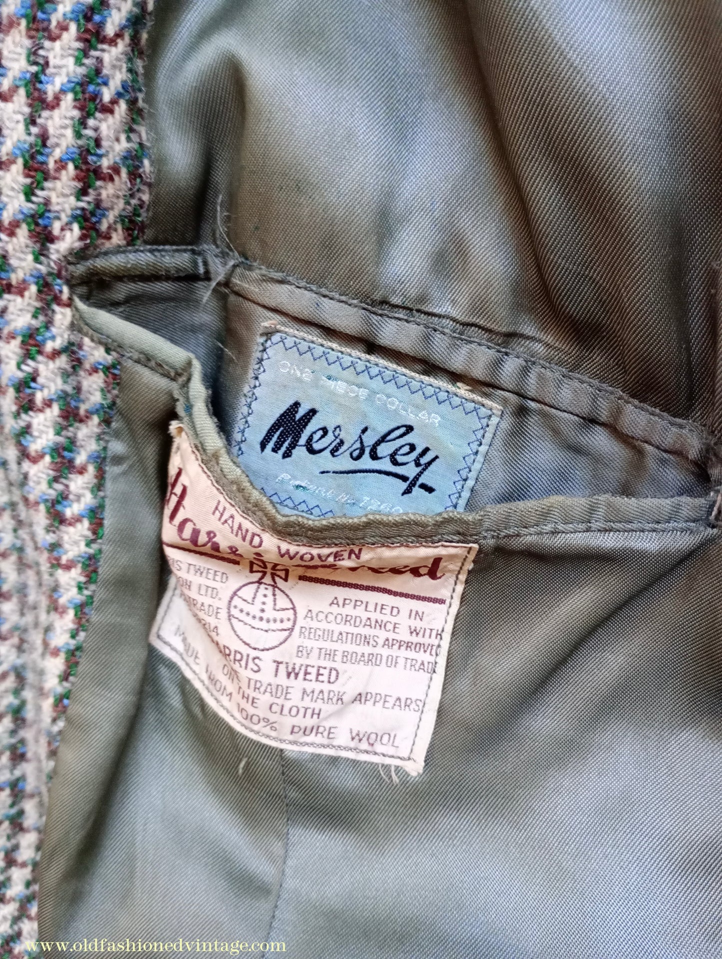 Vintage Mens 1950s Harris Tweed Sports Jacket Green Blue Brown Beige Houndstooth Shepherd Check 38"