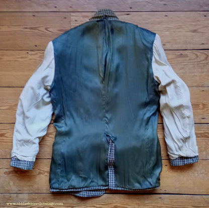 Vintage Mens 1950s Harris Tweed Sports Jacket Green Blue Brown Beige Houndstooth Shepherd Check 38"