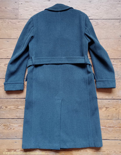 Vintage Mens 1940s 'Guards' Double Breasted Overcoat Coat Blue Grey Wool DB Belted 36"