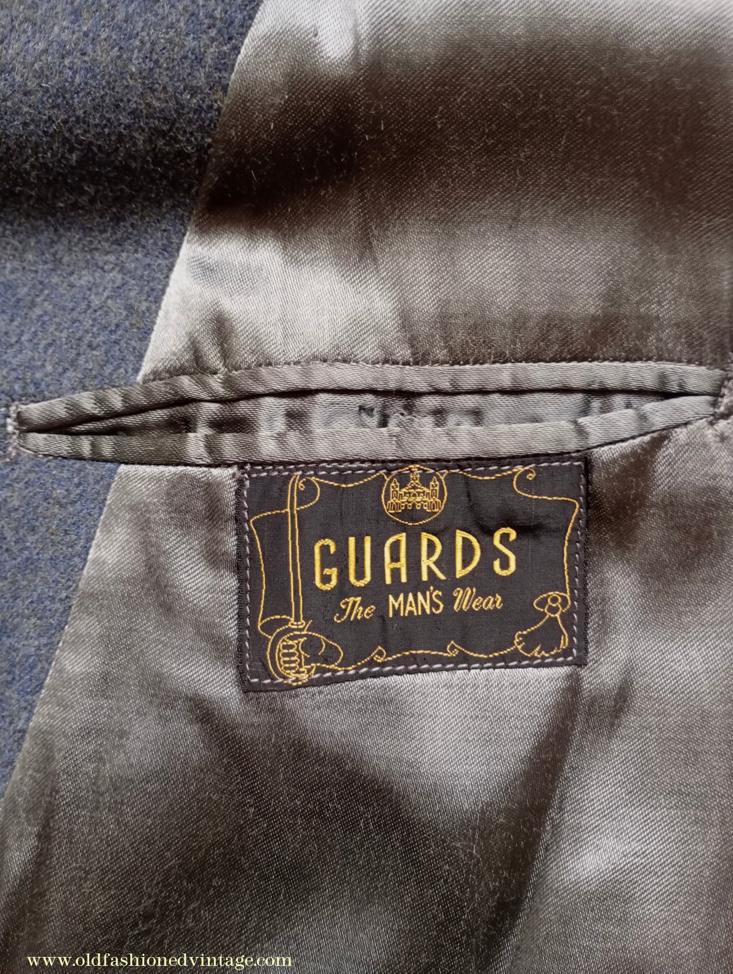 Vintage Mens 1940s 'Guards' Double Breasted Overcoat Coat Blue Grey Wool DB Belted 36"