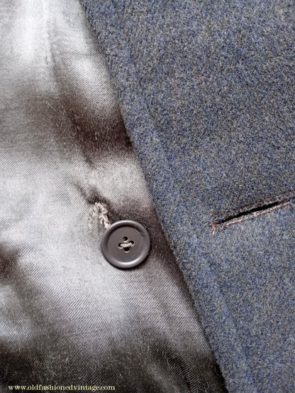 Vintage Mens 1940s 'Guards' Double Breasted Overcoat Coat Blue Grey Wool DB Belted 36"
