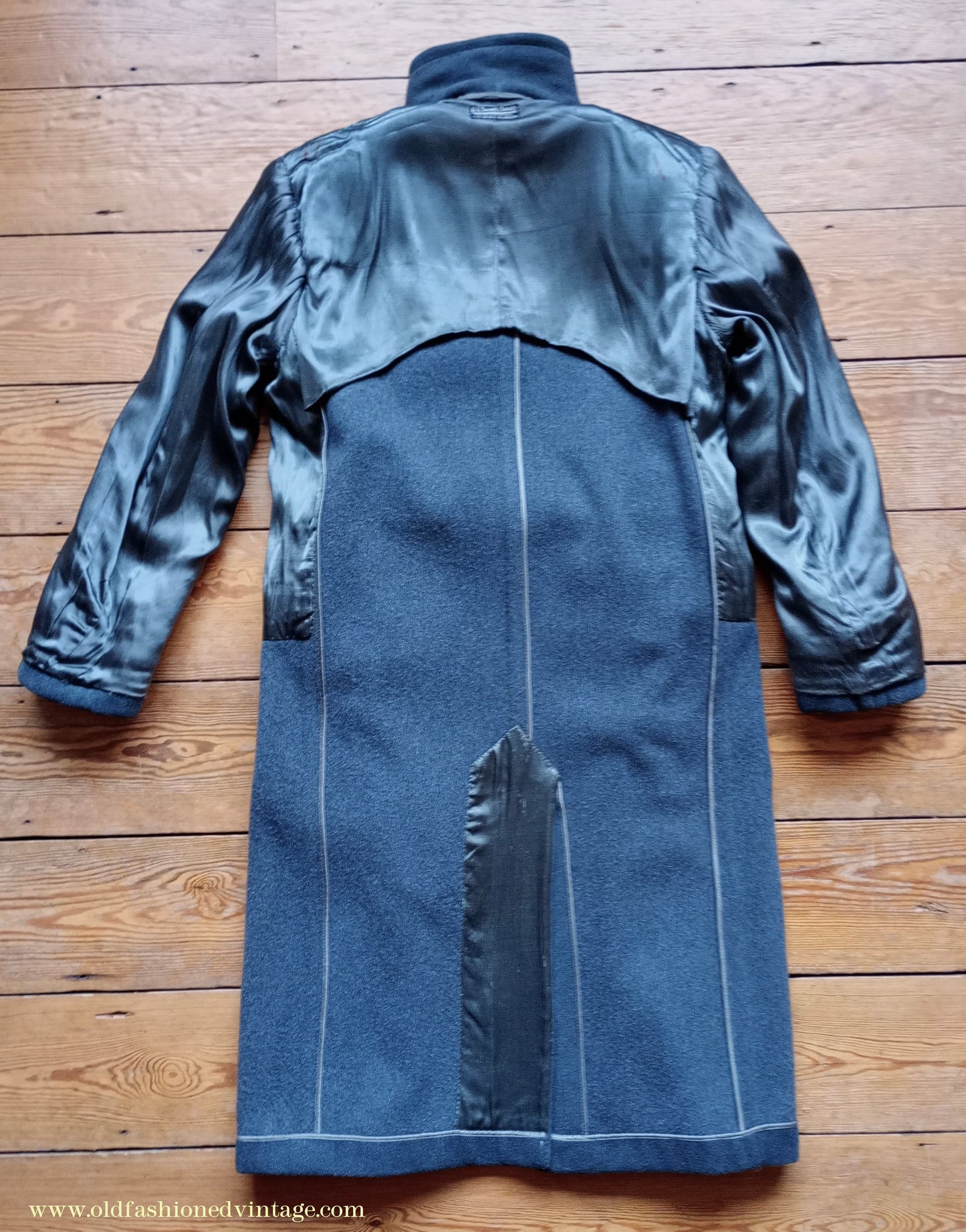 Vintage Mens 1940s 'Guards' Double Breasted Overcoat Coat Blue Grey Wool DB Belted 36"