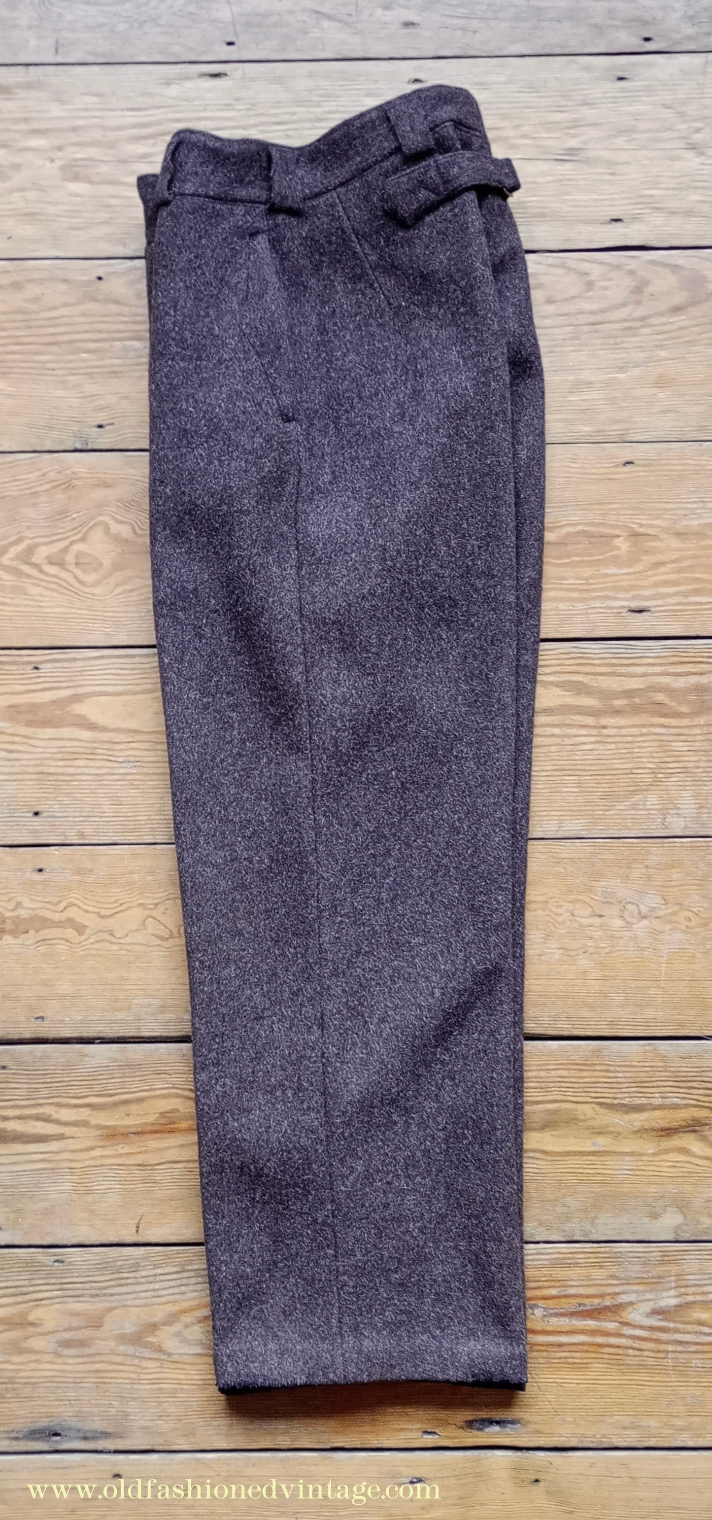 Vintage Mens 1930s 1940s French Workwear Trousers Heavyweight Brown Wool Cinch Back Pants 30"