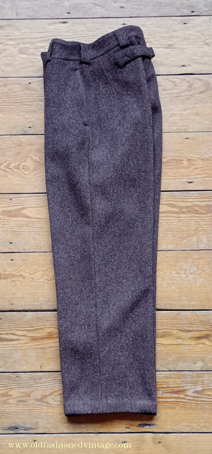 Vintage Mens 1930s 1940s French Workwear Trousers Heavyweight Brown Wool Cinch Back Pants 30"