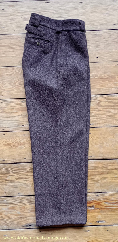 Vintage Mens 1930s 1940s French Workwear Trousers Heavyweight Brown Wool Cinch Back Pants 30"