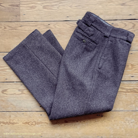 Vintage Mens 1930s 1940s French Workwear Trousers Heavyweight Brown Wool Cinch Back Pants 30"